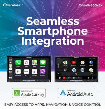 Pioneer AVH-W4500NEX 7" Resistive Touchscreen Double Din Car Stereo
Multimedia Receiver, Wireless Apple CarPlay, Android Auto, Bluetooth, CD/DVD, USB, Backup Camera, HD Radio, FLAC, Hi-Volt RCA