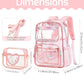 Girls Clear Backpack,2 PCS Large Backpacks Set,Heavy Duty Bookbag Stadium Approved Daypack Transparent Women Bag See Through Daypack for Kids Elementary Middle School Students Teens Sport Pink