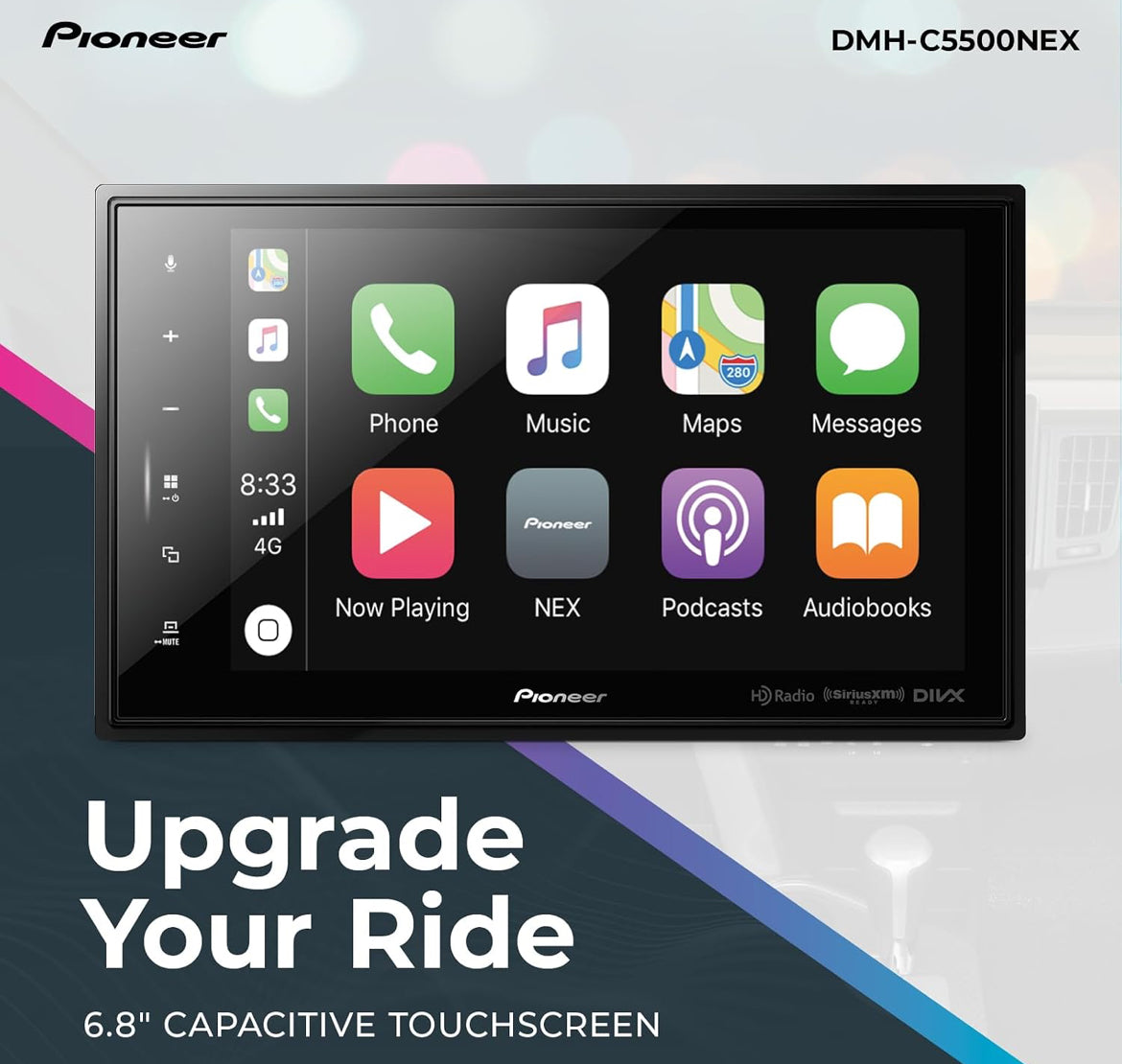 Pioneer DMH-C5500NEX 8" Capacitive Touchscreen Modular Chassis Car Stereo
Digital Multimedia Receiver, Wired Apple CarPlay & Android Auto, Alexa, Bluetooth, Backup Camera, FLAC, Hi-Volt RCA