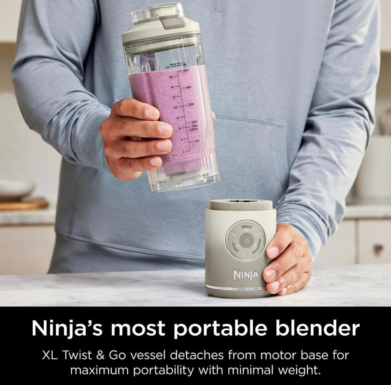 Ninja Blast Max, Portable Blender + Twist & Go, Personal Blender, Ninja Blender, Smoothie, Blend, Ice Crush, 3 Programs - CREAM BC251GY