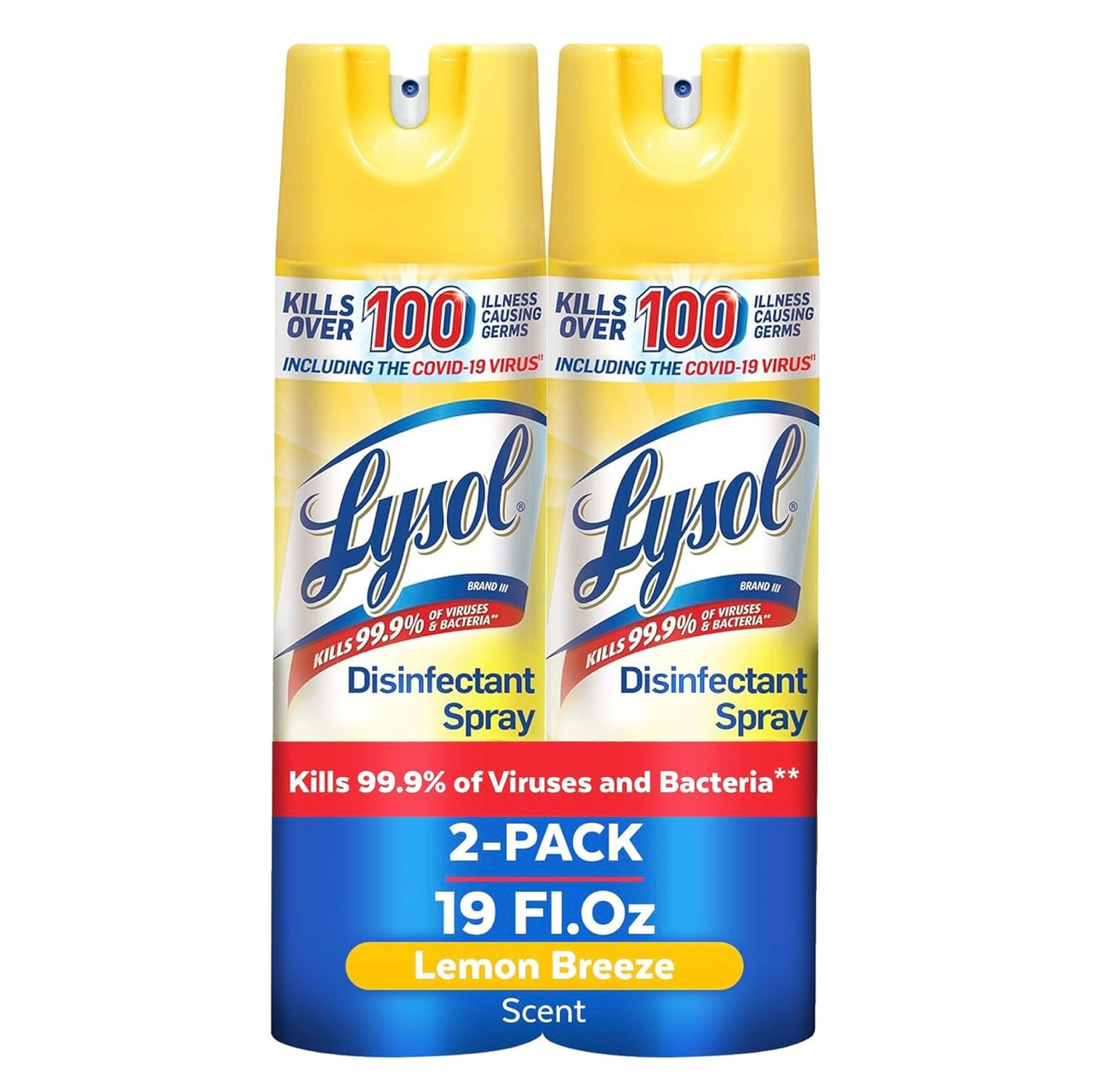 Lysol Ontsmettingssproei, Saniterende en Antibakteriese Sproei, Vir Ontsmetting en Ontgeuring, Suurlemoen Briesie, 19 Vloeistof Onse (Pak van 2), Verpakking Kan Verskil