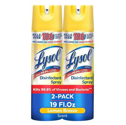 Lysol Ontsmettingssproei, Saniterende en Antibakteriese Sproei, Vir Ontsmetting en Ontgeuring, Suurlemoen Briesie, 19 Vloeistof Onse (Pak van 2), Verpakking Kan Verskil