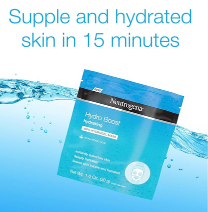 Neutrogena Hydro Boost Bevogtigende & Hidrerende 100% Hidrogelvelmasker vir Droë Vel met Hialuroonsuur - 28g (12 Pak)
