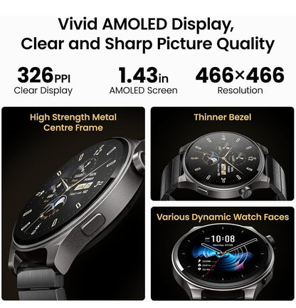 LED S5 Smart Watch 1.43" HD Sport Modes Fitness w/ Sleep Monitor, IP68 Waterproof, Stainless Steel Band