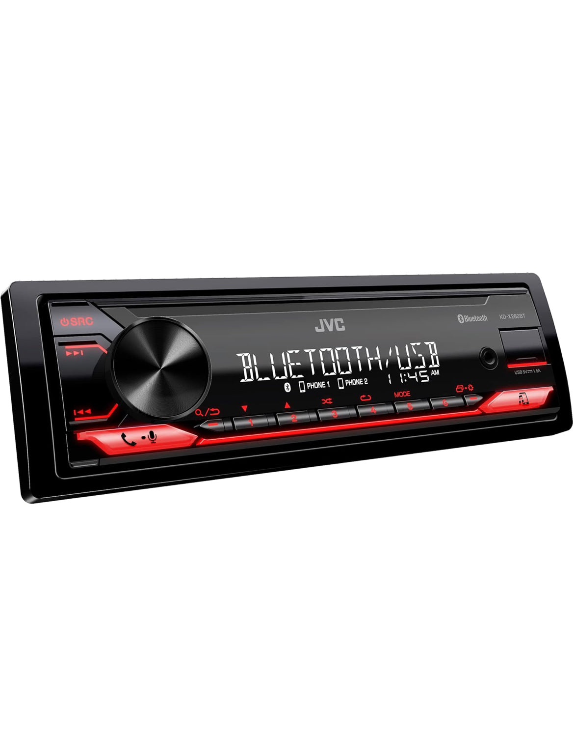 JVC KD-X280BT Bluetooth Motorradio met USB-poort – AM/FM-radio, MP3-speler, Hoëkontras LCD, 50 Watt, Afneembare Voorpaneel – Enkel DIN – 13-band EQ