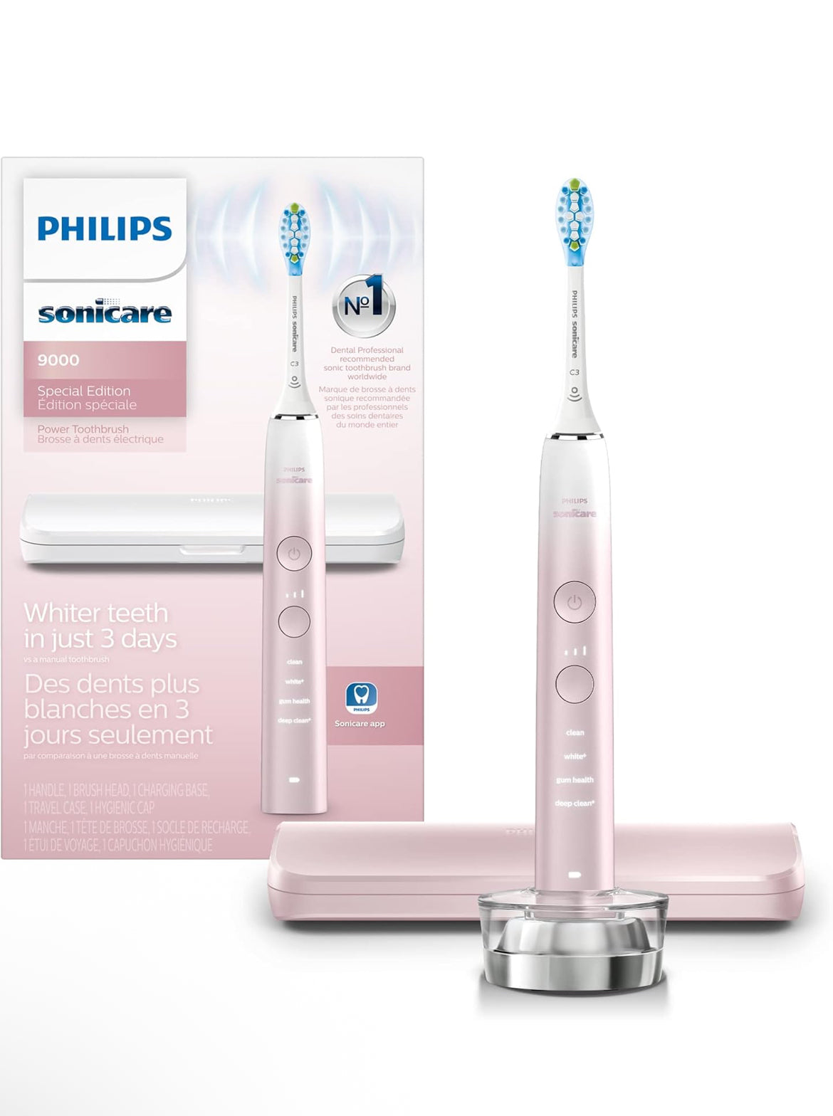 PHILIPS Sonicare 9000 Special Edition Rechargeable Toothbrush - Pink/White (HX9911/90)
