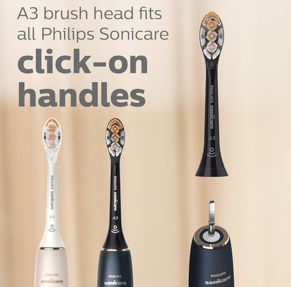 Philips Sonicare Oorspronklike A3 Premium Alles-in-Een Vervangings-tandeborselkoppe, 2 Borselkoppe (Swart) HX9092/95