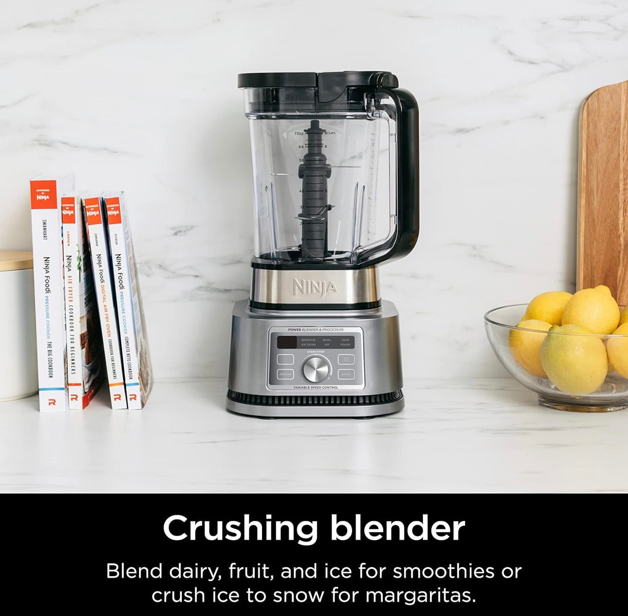 Ninja Foodi SS201 Power Blender & Processor. 3-in-1 Crushing Blender, Dough Mixer, and Food Processor 1400WP smartTORQUE 6 Auto-iQ Presets