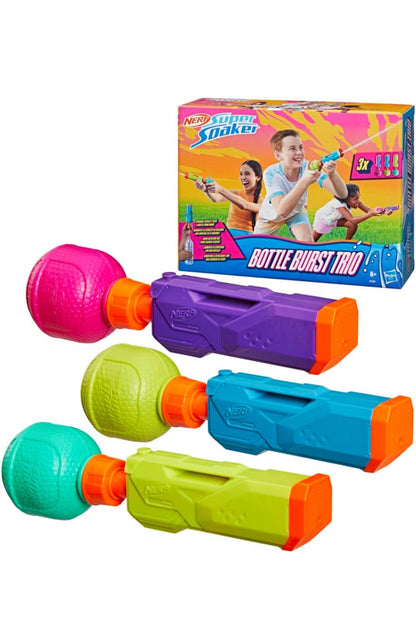 Nerf Super Soaker Bottle Burst Trio | 3 Pump Action Water Toys | Removable 4 Fl. Oz. Capacity Bottles | Kids Outdoor Toys | Ages 6+