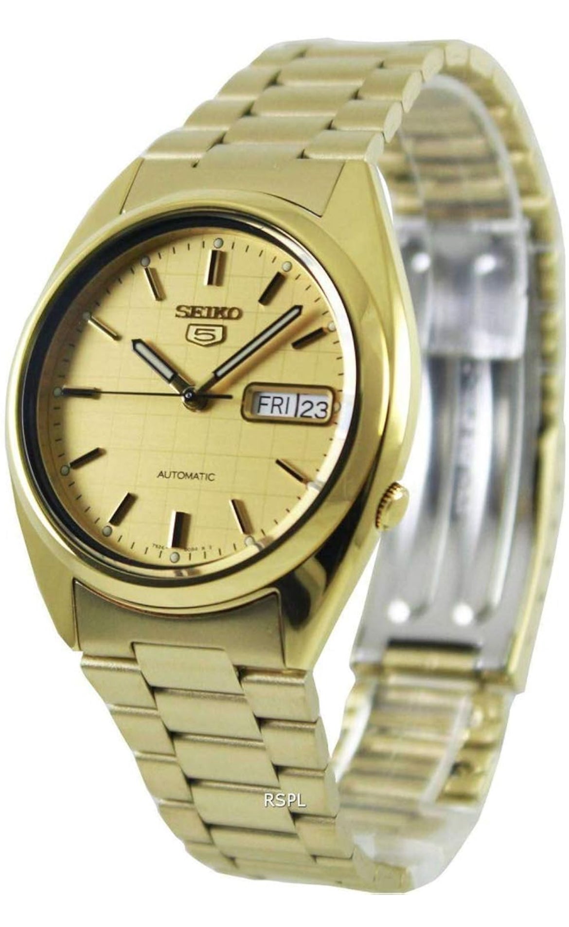 Seiko 5 Outomatiese Vlekvrye Staalhorlosie - Champagne op Goud