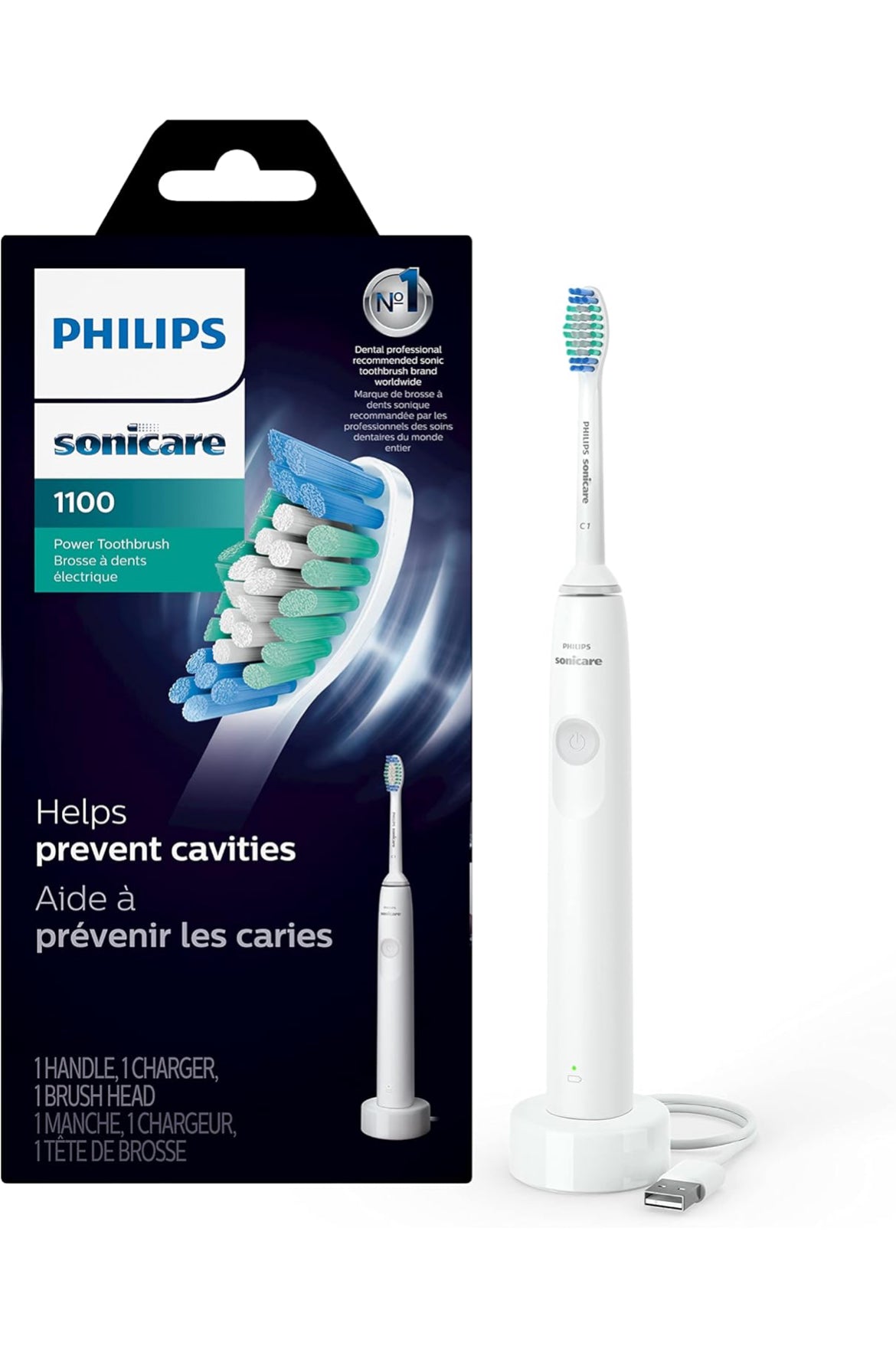 PHILIPS Sonicare 1100 Krag Tandeborsel, Herlaaibare Elektriese Tandeborsel (Wit Grys) HX3641/02