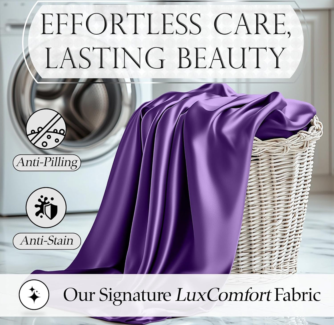 DECOLURE Satin Bed Sheets - 4 Piece Luxury Silky Queen Size Bedding Set - Softer Than Silk, Wrinkle-Free with 15” Deep Pocket Fitted Sheet, Perfect for Hair & Skin, Gifts for Women (Purple)