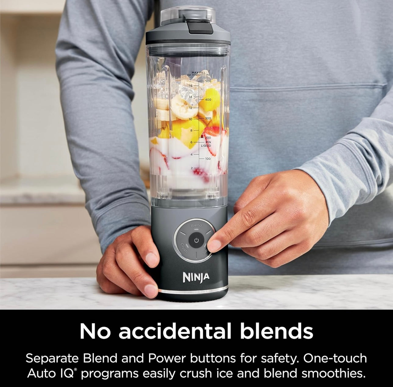 Ninja Blast Max, Portable & Personal Blender + Twist & Go, Smoothie, Blend, Ice Crush, 3 Programs, Cordless, 22 oz - GREY, BC251GY
