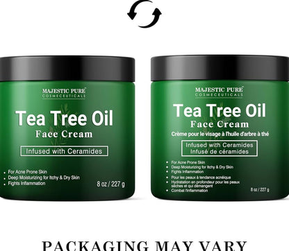 Suiwer Teeboomolie Gesigroom | Room vir Droë & Jeukerige Vel, Aknee, Littekens, Dag- & Nagbevogtiger Gesigroom vir Vroue & Mans - (240 ml)
