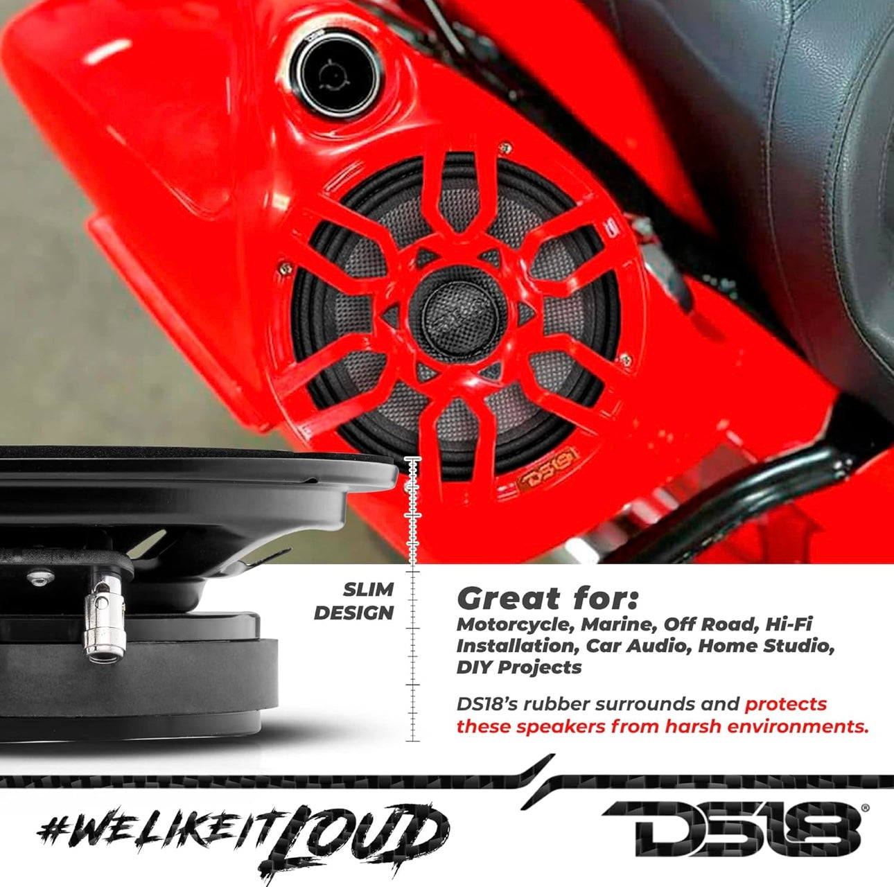 DS18 PRO-CF8.4SL 8" Shallow Carbon Fiber Water Resistant Cone Mid-Bass Speaker - NEW