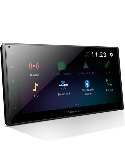 Pioneer 6.8" Capacitive Touchscreen Double Din Car StereoDigital Multimedia Receiver, Wired CarPlay & Android Auto, Bluetooth, Backup Cam, USB, AM/FM, Front/Rear/Sub RCA Preouts