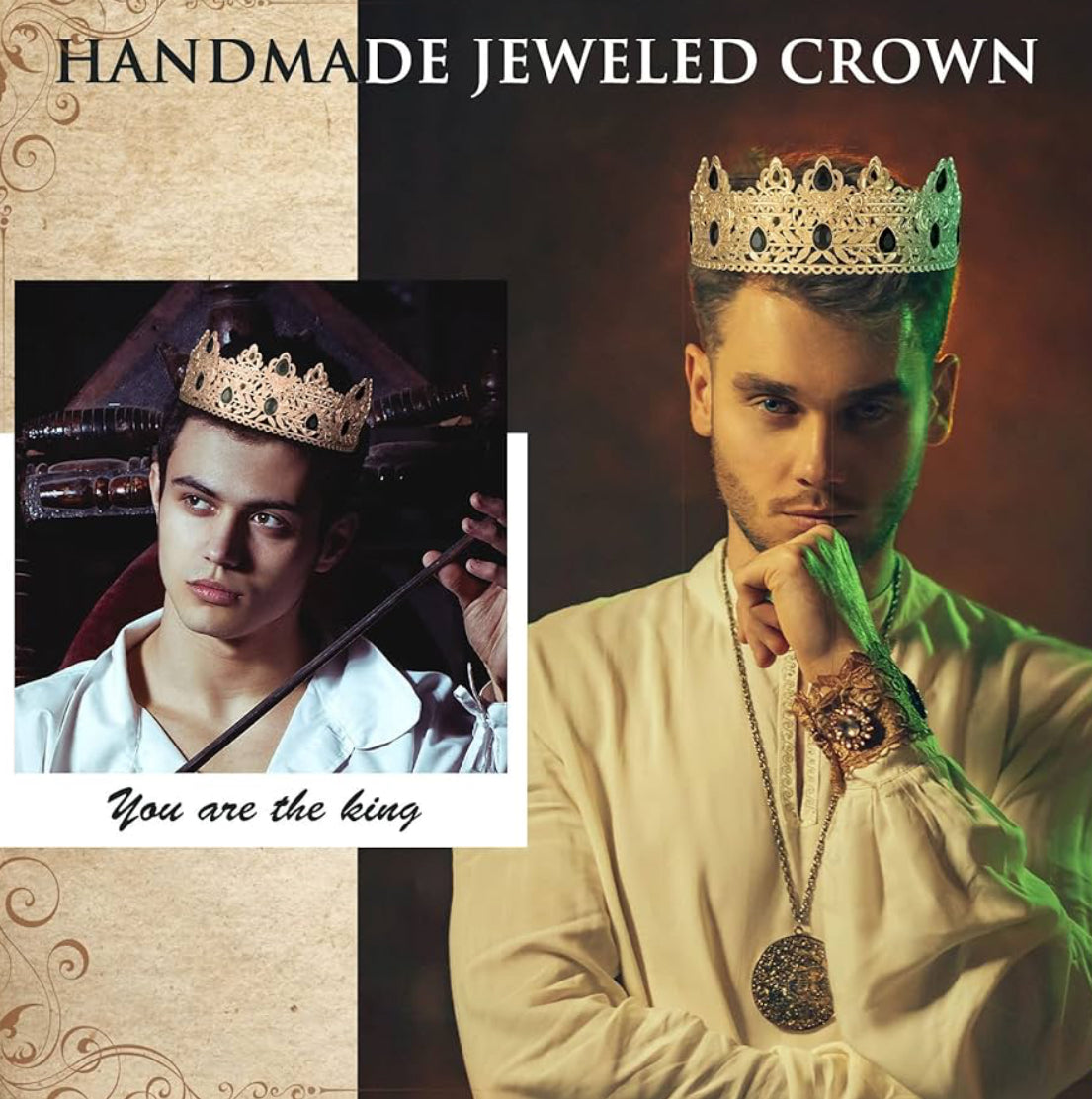 2 Stuks Prom Koning en Koningin Krone vir Mans Vroue Koning Koningin Krone Tiara met Strass vir Trou Verjaarsdag Grad (Swart Goud, Swart Styl)