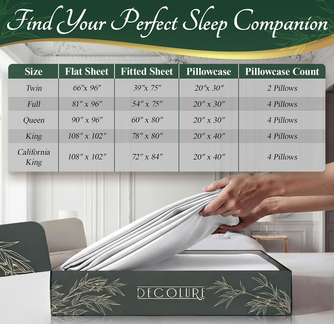 DECOLURE 100% Viscose Derived from Bamboo Sheets King Size - Luxury 6 Pc Naturally Cooling Sheets, Ultra Soft Bed Set - Deep 17" Pockets, Durable Double Stitching, Oeko Tex Standard (White)
