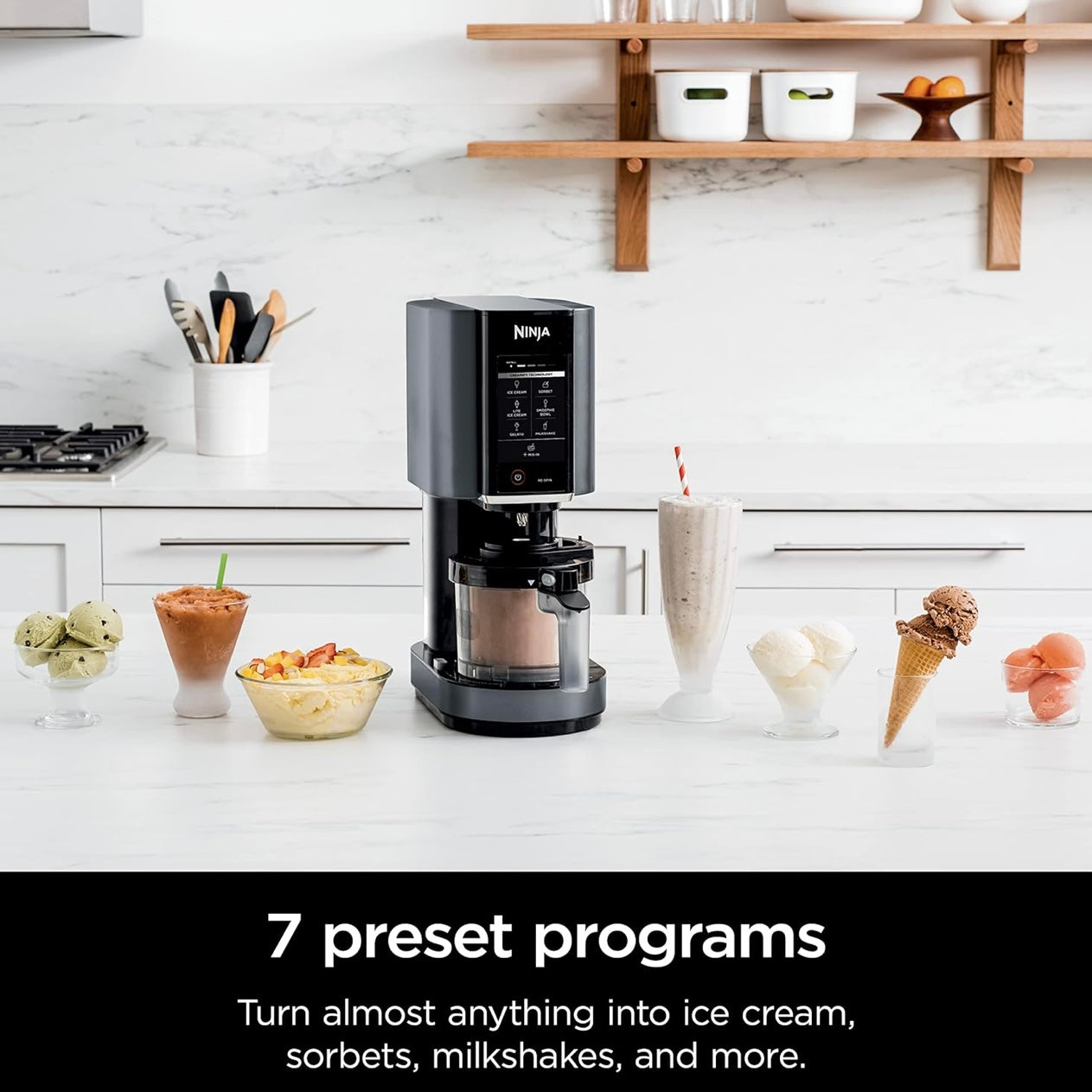 Ninja CREAMi, Ice Cream Maker, Ice Cream, Gelato, Sorbet ,Milkshakes, Mix-ins, Smoothie Bowls & More, 7-in-1, Ice Cream Pints - Black (NC299AMZ)
