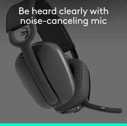 Logitech Zone Vibe 100 Liggewig Draadlose Oor-oor-koptelefoon met Geraasdempende Mikrofoon, Gevorderde Multipoint Bluetooth-koptelefoon, Werk met Teams, Google Meet, Zoom, Mac/PC - Grafiet