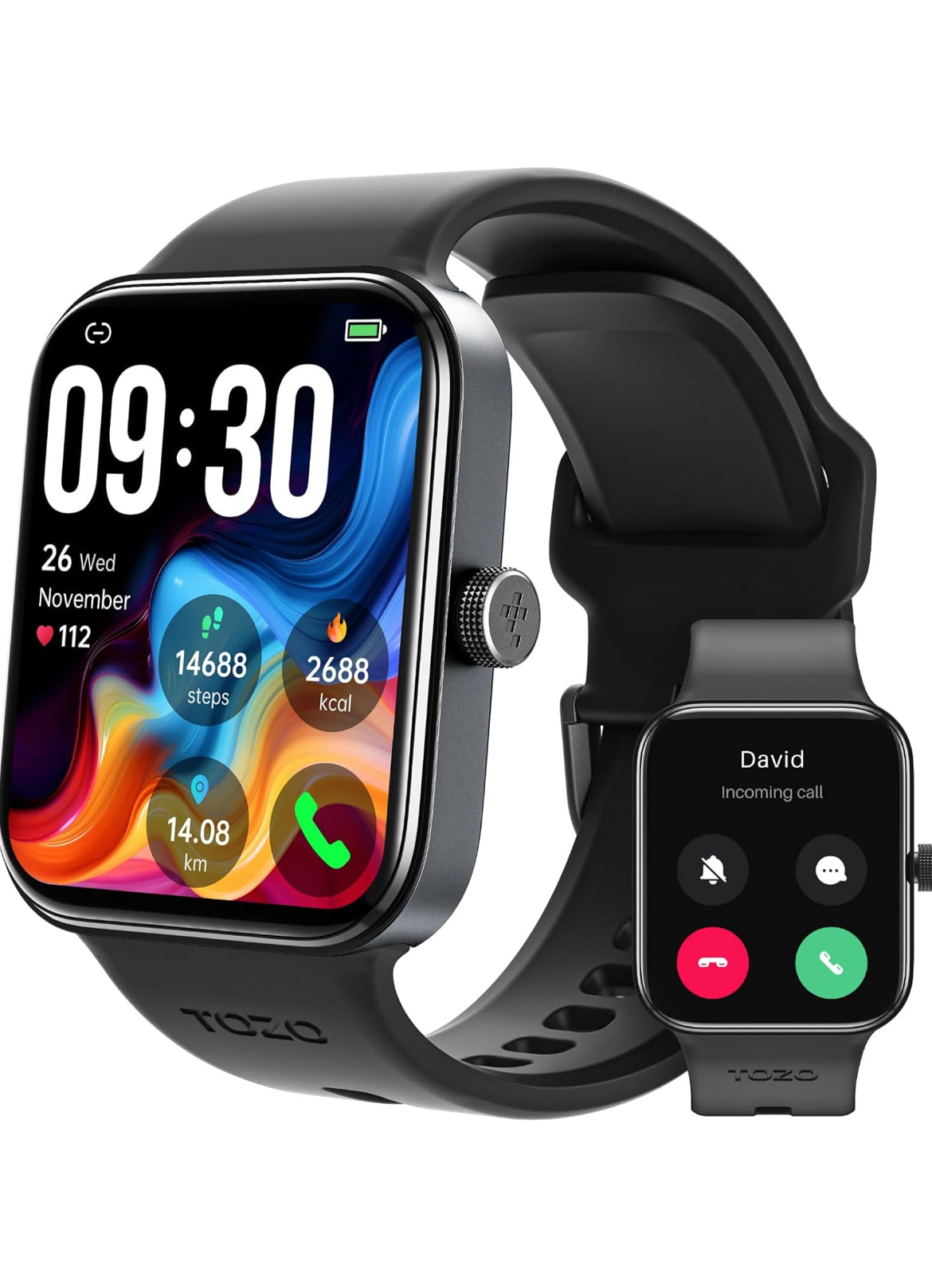 S4 One Smart Watch 1.78" Ultra-Clear Screen Call/Answer Fitness Tracker, Sleep Monitor IP68 Waterproof for iOS 11.0+ Android 9.0+ (Black)