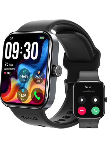 S4 One Smart Watch 1.78" Ultra-Clear Screen Call/Answer Fitness Tracker, Sleep Monitor IP68 Waterproof for iOS 11.0+ Android 9.0+ (Black)