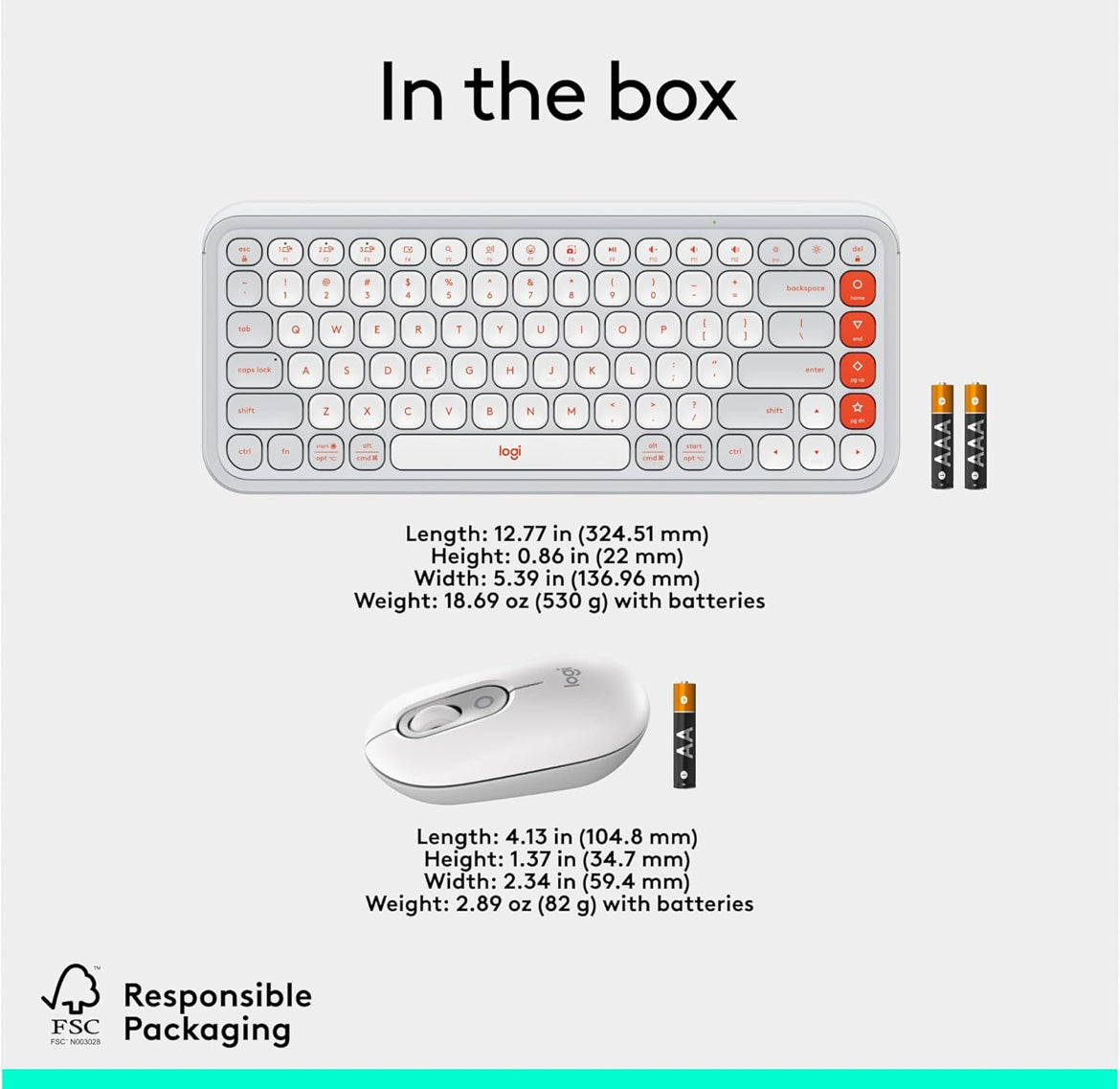 Logitech POP ICON Combo, Bluetooth-sleutelbord-en-muiskombinasie, Gemaklike Tik, programmeerbare Sleutels en Knoppies, Stil klikke, Maklike Skakel tot 3 Toestelle – Spierwit