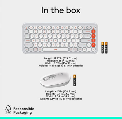 Logitech POP ICON Combo, Bluetooth-sleutelbord-en-muiskombinasie, Gemaklike Tik, programmeerbare Sleutels en Knoppies, Stil klikke, Maklike Skakel tot 3 Toestelle – Spierwit
