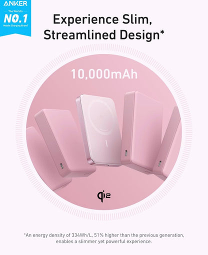 Anker MagGo Power Bank, Ultra Slank 10000mAh Magnetiese Battery, Qi2 Gesertifiseer - ROOS