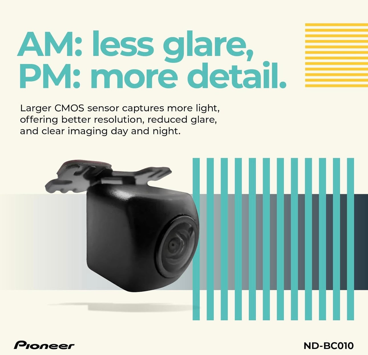 Pioneer ND-BC010 Agteruitry-kamera - Universele Tru-kamera, 155 Grade Wyehoek-uitsig, Hoëresolusiebeelde, Duidelike Nagvisie, Buigsame Installasie, Versoenbaar met Pioneer in-Dash-ontvangers