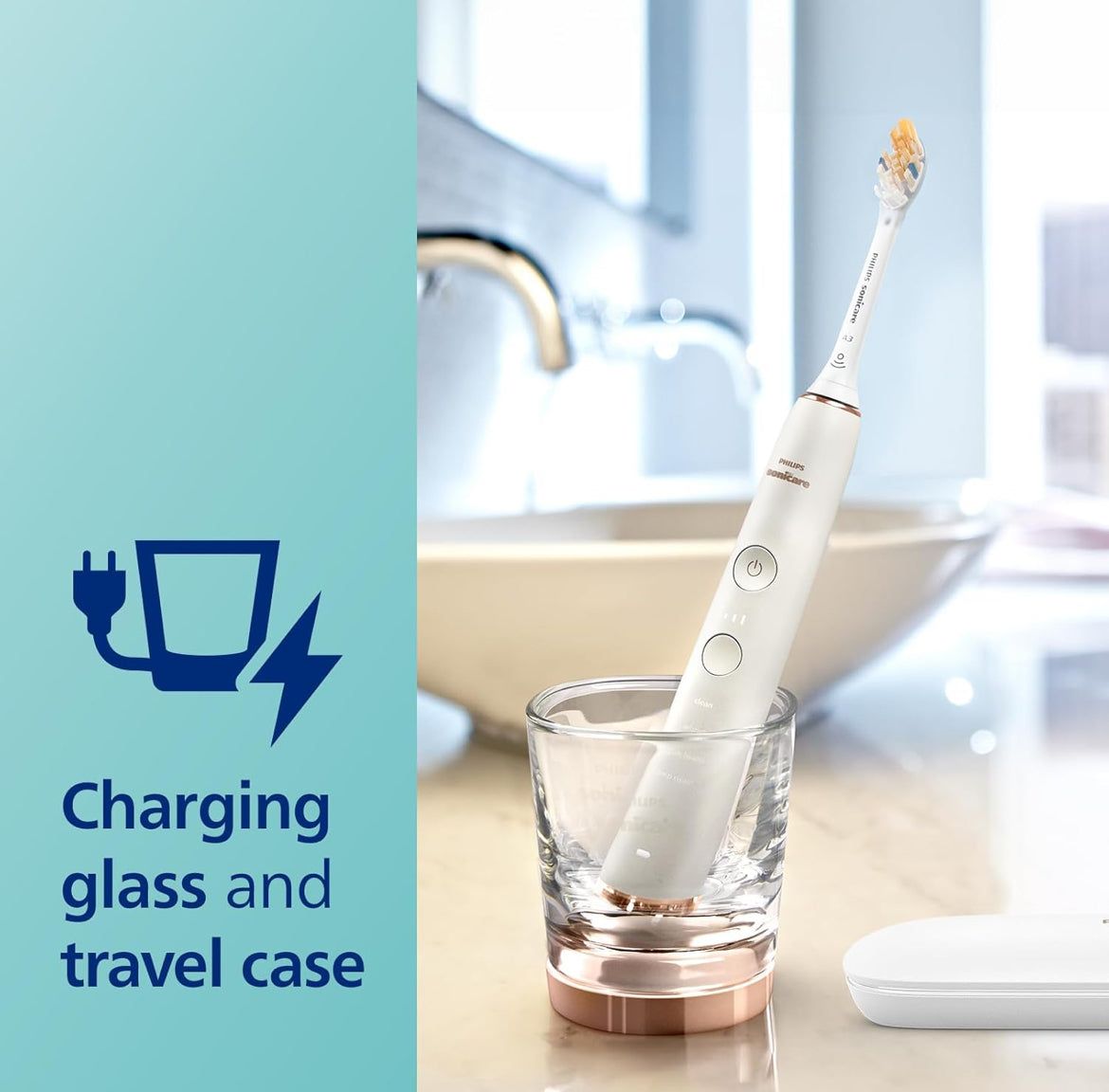 Philips Sonicare DiamondClean Smart 9300 Elektriese Tandeborsel, Soniese Tandeborsel met Toepassing, Druksensor, Borselkopbespeuring, 4 Borselmodusse en 3 Intensiteitsvlakke – Roosgoud, Model HX9903/65
