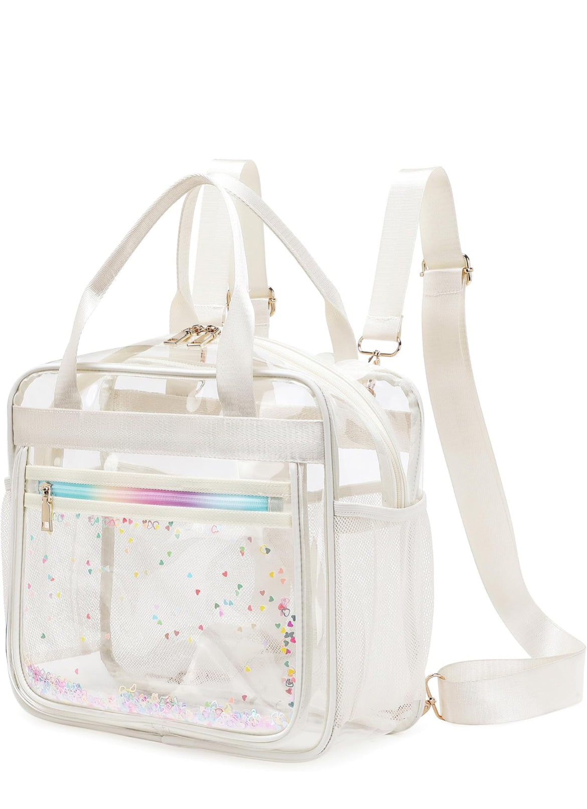 Clear Beach Bag Travel Tote Transparent Backpack for Women Girls Stadium Approved Crossbody Messenger Shoulder Handbag