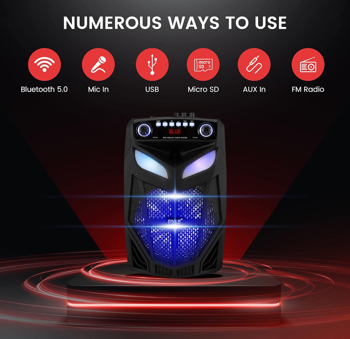 Portable Bluetooth PA Speaker System 600W 10” Outdoor BT Speaker - Includes 2 Wireless Microphones, Party Lights, USB SD Card Reader, FM Radio, Rolling Wheels - Remote Control