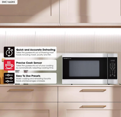 Sharp SMC1662KS 1.6 cu. ft. 1100W Stainless Steel Countertop Microwave Oven
1100 Watt, Removable 13.6" Carousel Turntable