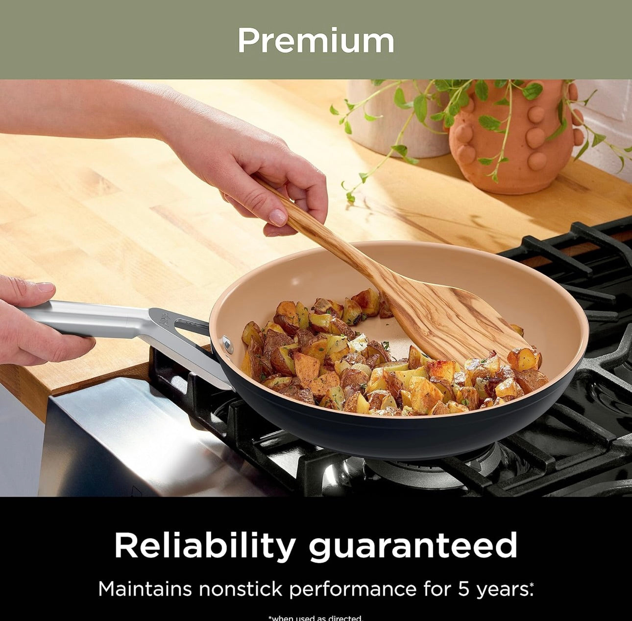 Ninja Extended Life Premium Ceramic 8" Braaipan, Kleefvrye Braaipanne, Potte, PTFE-vry, Gesonde Kook, Oondveilig tot 287°C, Skottelgoedwasser Veilig, Alle Stoofplate & Induksie Versoenbaar, Appelkoos, CW90020