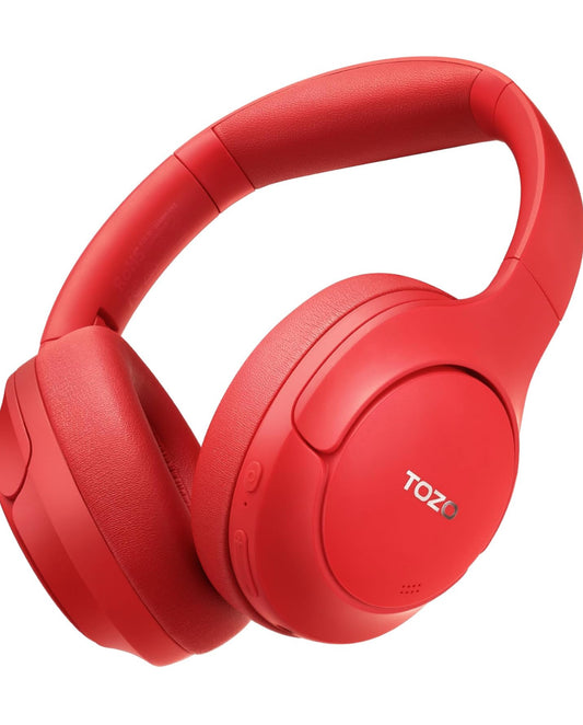 Hybrid Active Noise Cancelling Headphones, Wireless Over Ear Bluetooth, 40H Playtime, Hi-Res Audio Custom EQ, Comfort Fit Ear Cups (Red)