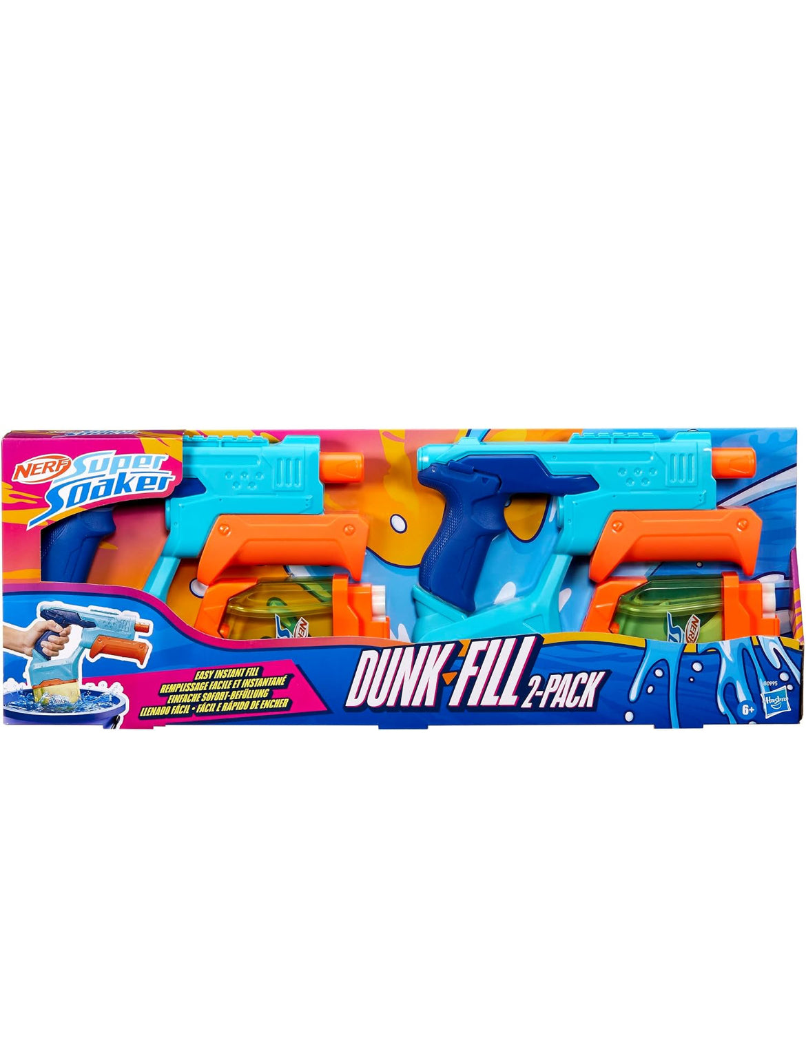 Nerf Super Soaker Dunk-Fill 2-Pack, 2 Water Blasters, Easy Instant Fill Tanks, Just Dunk & Go, 10.1 Fluid Ounce Tanks, Water Toys, Ages 6+