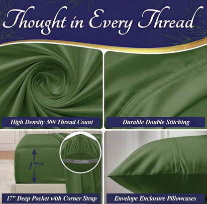 DECOLURE 100% Viscose Derived from Bamboo Sheets King Size - Luxury 4 Pc Naturally Cooling Sheets, Ultra Soft Bed Set - Deep 17" Pockets, Durable Double Stitching, Oeko Tex Standard (Olive)
