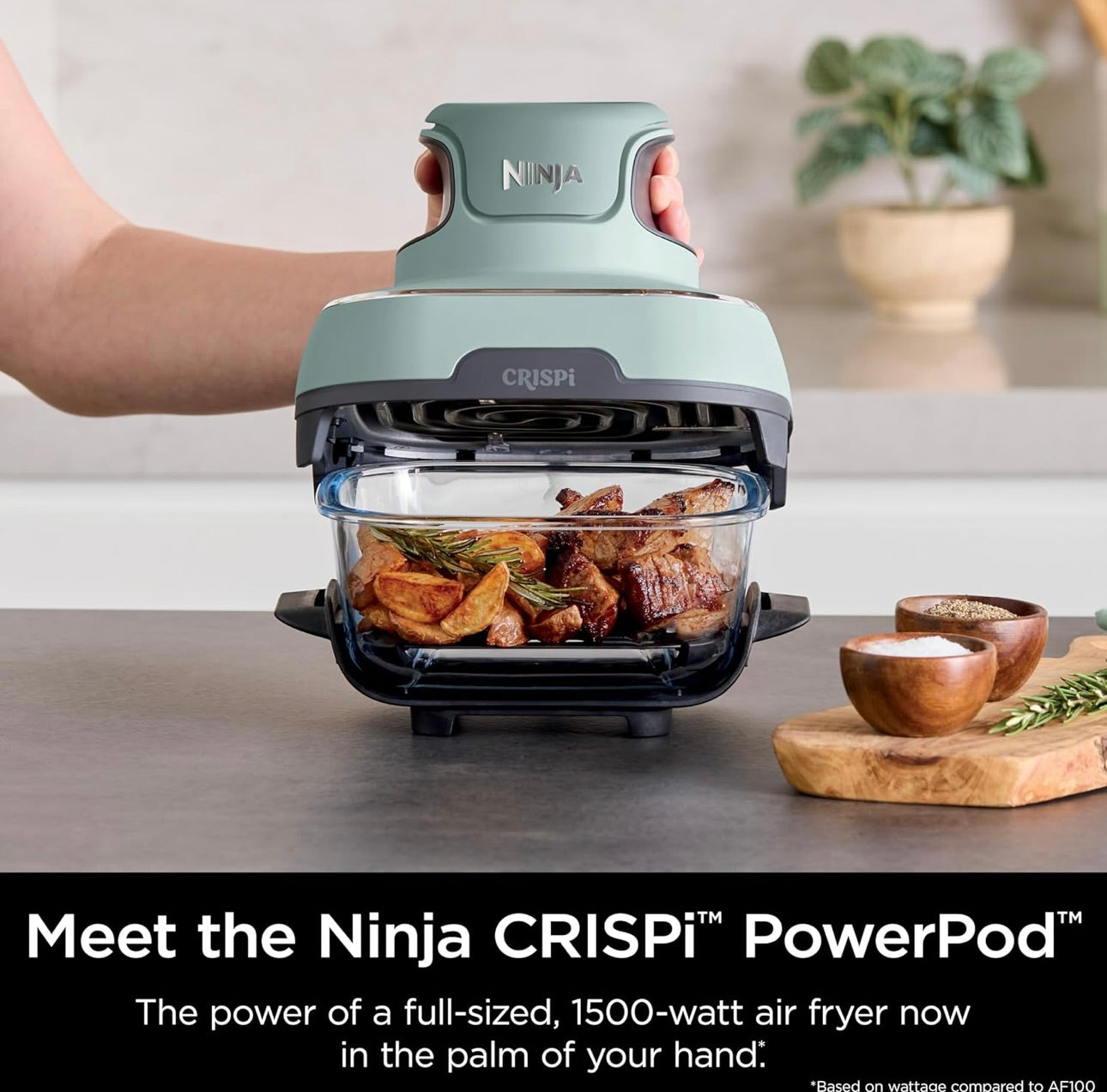 Ninja Crispi Air Fryer, Microwave, Freezer & Dishwasher Safe, Non Toxic Glass Portable Cooking System, 4 QT & 6 Cup - Green (FN101SG)