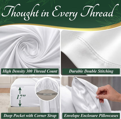 DECOLURE 100% Viscose Derived from Bamboo Sheets King Size - Luxury 6 Pc Naturally Cooling Sheets, Ultra Soft Bed Set - Deep 17" Pockets, Durable Double Stitching, Oeko Tex Standard (White)