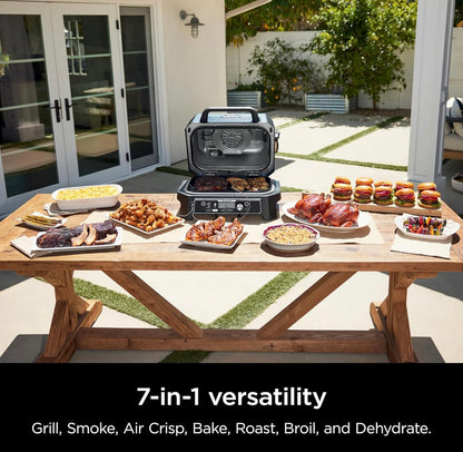 Ninja Woodfire Pro Connect Premium XL Buitenbraaier en Roker, Bluetooth, Toepassing-geaktiveer, 7-in-1 Meesterbraaier, BBQ-Roker, Buitelug-lugbraaier, Houtvuur-tegnologie, 2 Ingeboude Termometers - Swart