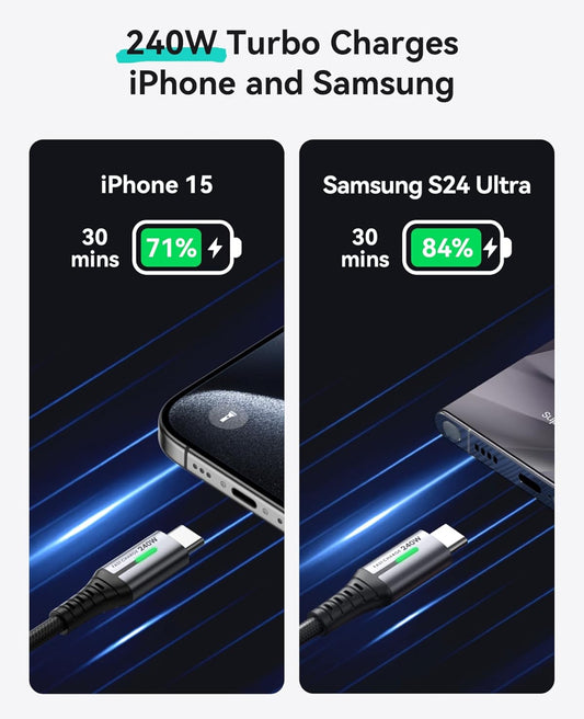 INIU USB C-kabel 0,9 m, 2-pak 240W Vinnige Laaikabel Tipe C, Gevlegte USBC na USB-C Laaierkabel vir iPhone 16 Pro Max 15 Plus Samsung Galaxy S24 Ultra S23 S22 MacBook iPad Steam Deck ens.