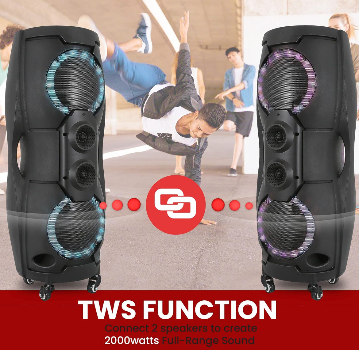 Portable Bluetooth PA Speaker System - 1000W Indoor/Outdoor Bluetooth Speaker PA System w/TWS, Recorder, Microphone in, Party Lights, USB SD Card Reader, FM Radio, Rolling Wheels PPHP82LB,Black
