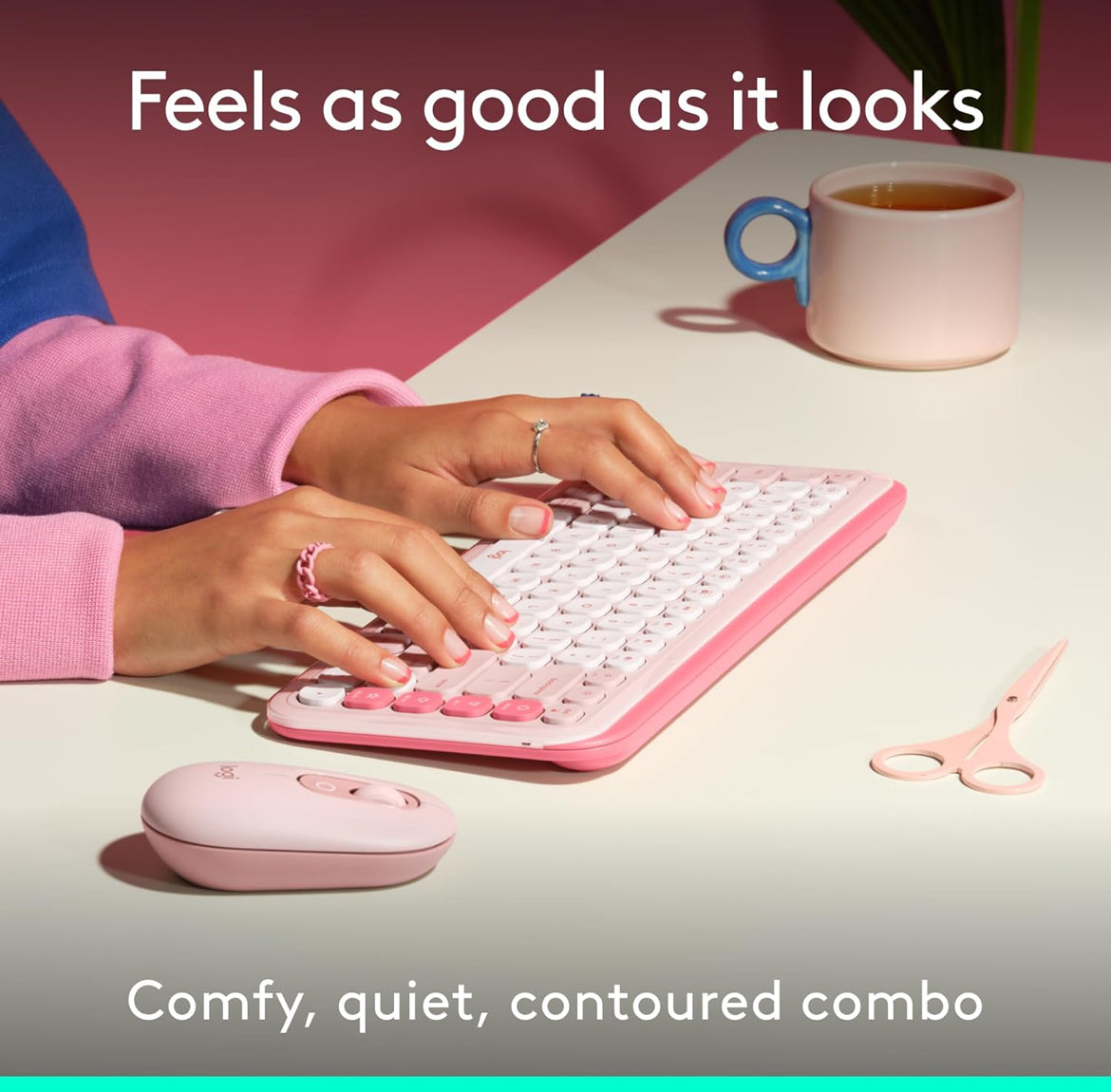 Logitech POP ICON Combo, Bluetooth-sleutelbord-en-muiskombo, Gemaklike Tik, programmeerbare Sleutels en Knoppies, Stil klikke, Maklik-Skakel tot 3 Toestelle - Roose