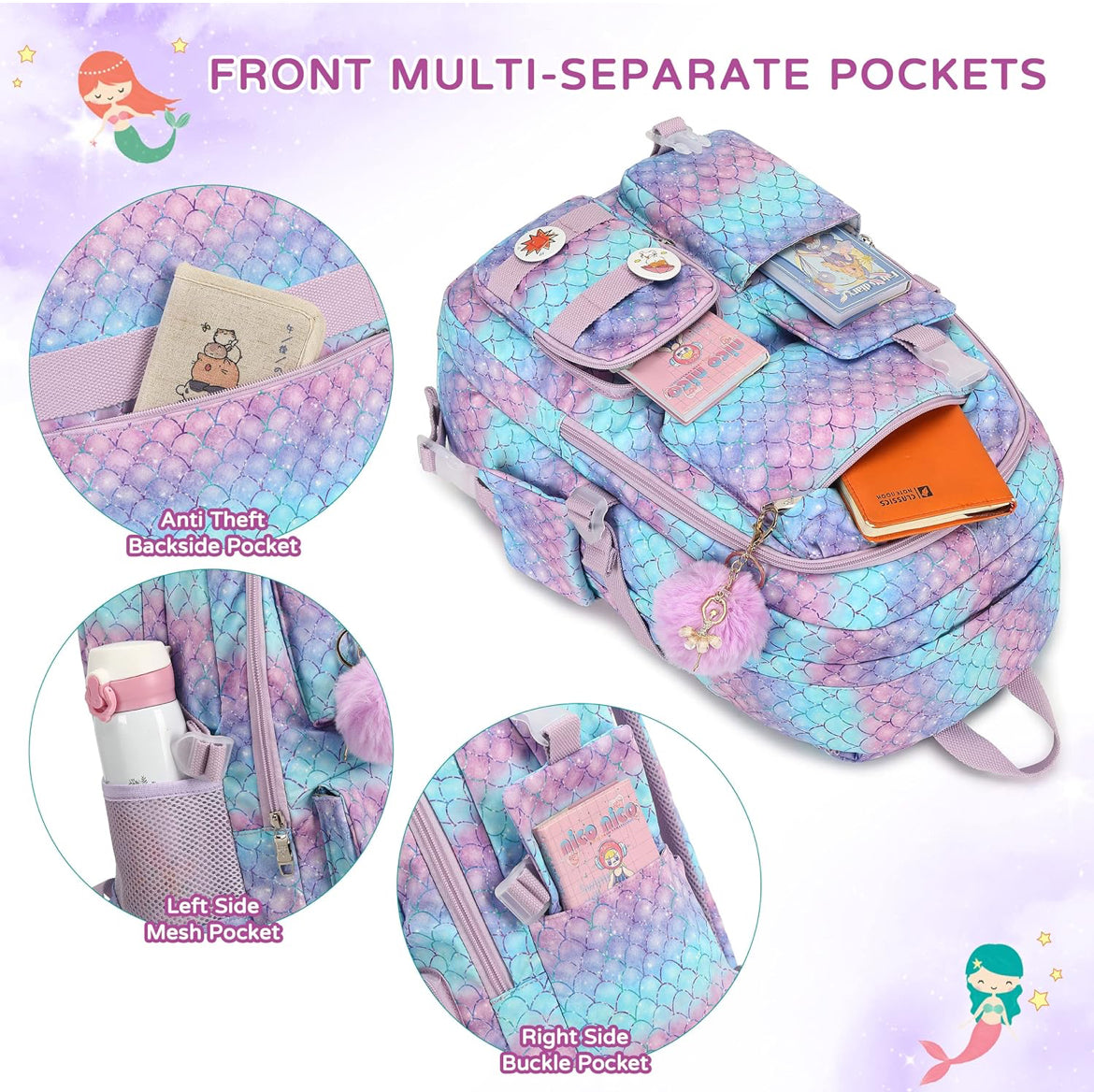 Girls Backpack,15.6 Inch Laptop School Bag Large Primary Elementary Middle College Bookbags Kids Backpacks for Teens Girl Women Students Anti Theft Travel Daypack (Purple)