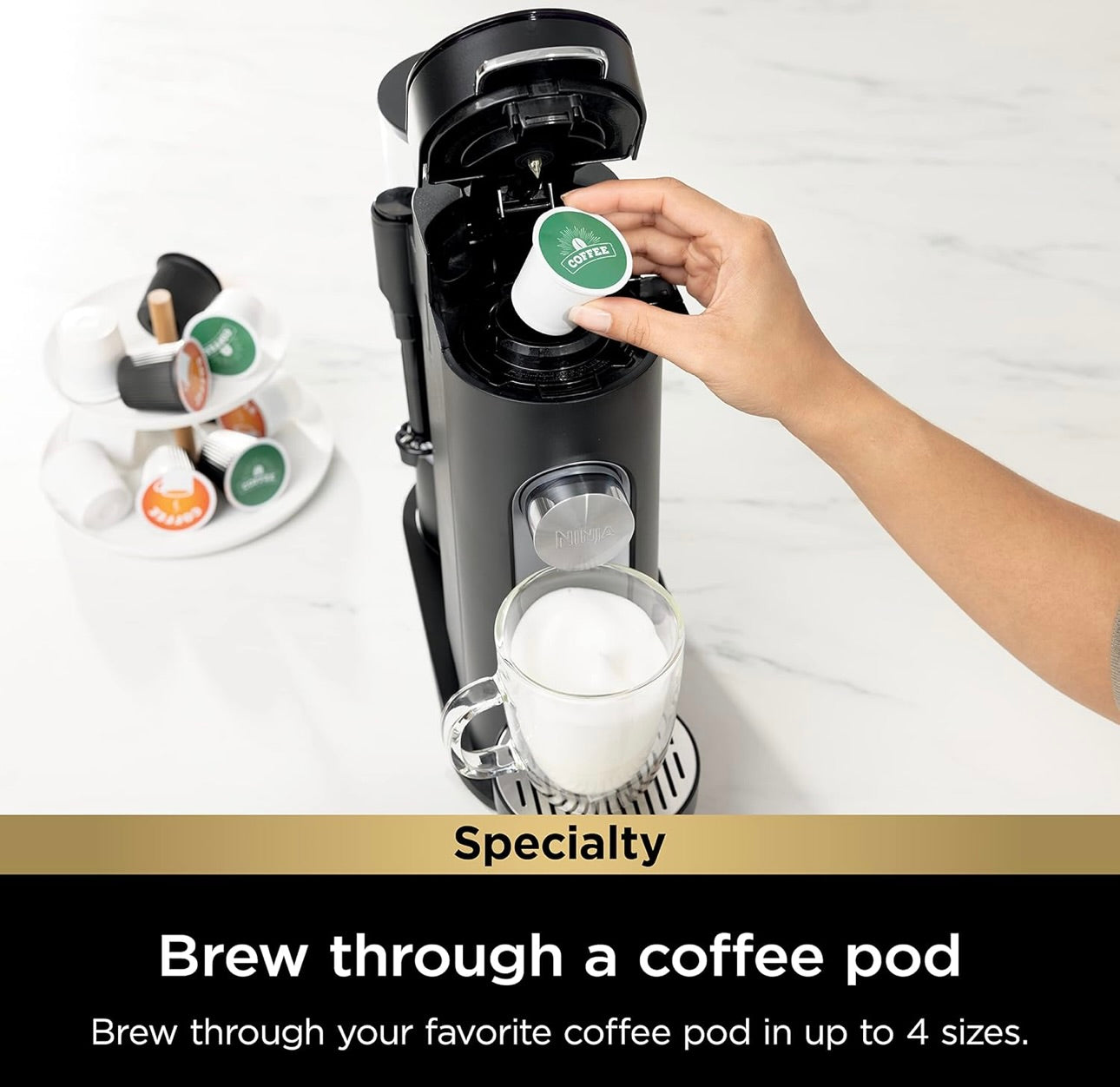 Ninja Coffee Maker Single Serve Brew with Coffee Pods & Grounds Compatible with K-Cup Coffee Pods - Black (PB051)