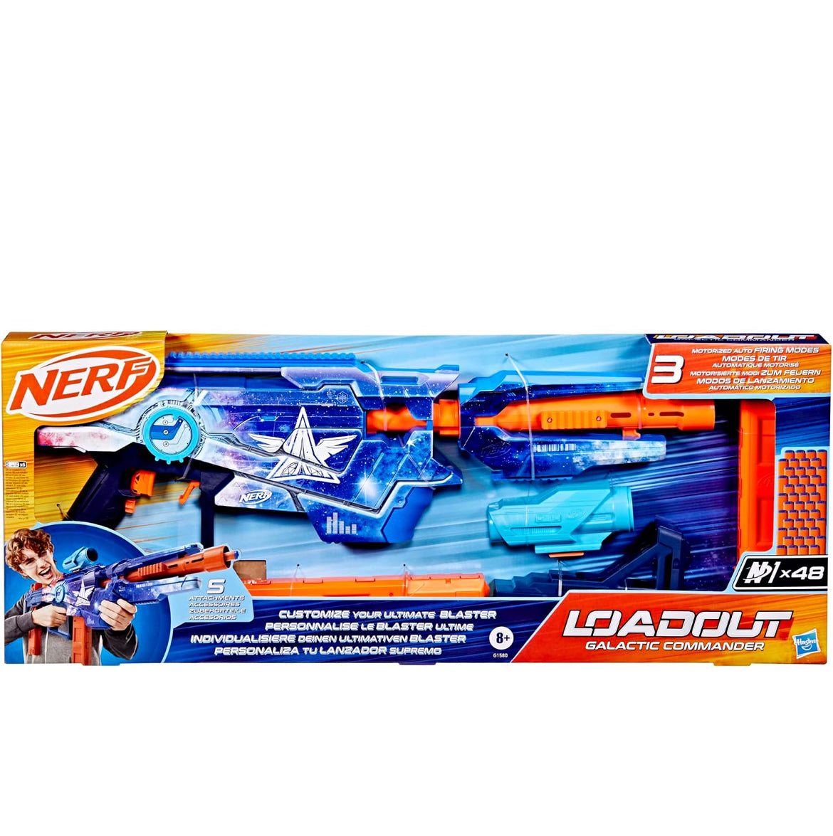 Nerf Loadout Galactic Commander Motorized Blaster, 3 Firing Modes, 3 Attachment Accessories, 48 Nerf N1 Darts, Kids Toys & Gifts, Ages 8+