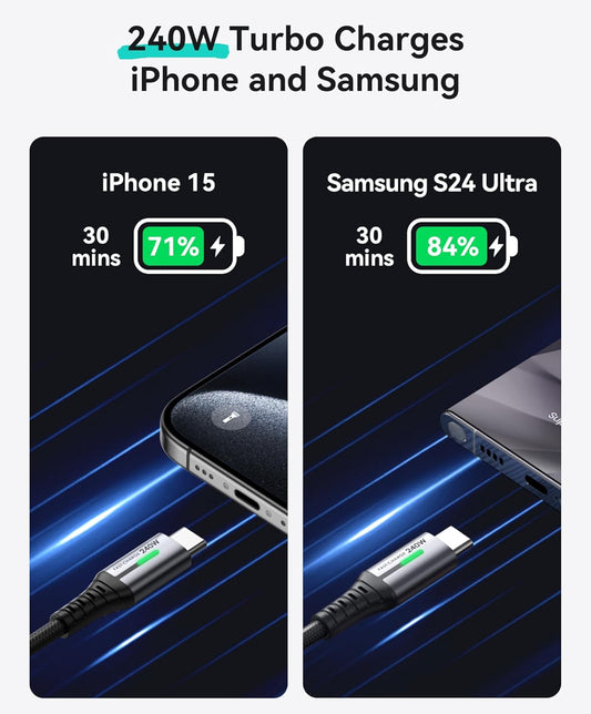 INIU USB C na USB C Kabel, 240W Vinnig Laai [2m, 2-pak] Tipe C Laaierkoord, Gevlegte USBC Foonlaaierkabel vir iPhone 16 15 Pro Samsung S24 S23 Skootrekenaars MacBook iPad Switch Steam Deck ens.