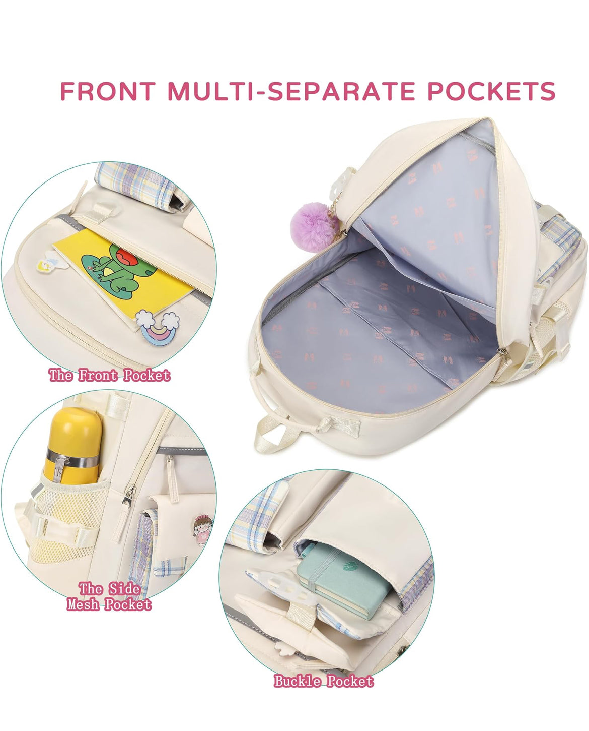 Backpack for Girls, 15.6 Inch Laptop School Bag Kids Kindergarten Elementary College Backpacks Large Bookbags for Teen Girl Women Students Casual Travel Daypacks (Beige)