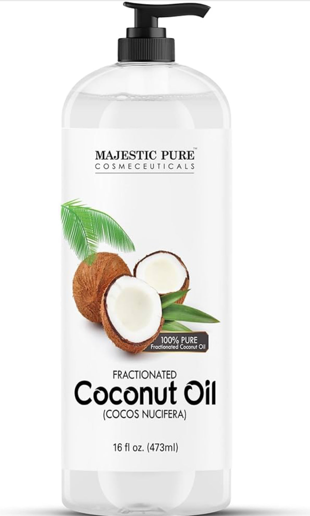 Suiwer Gefraksioneerde Kokosneutolie – Liggewig Vloeibare Draerolie vir Essensiële Olies, Massering, Vel, Hare & DIY Persoonlike Versorgingstoepassings – (16 Fl Oz)
